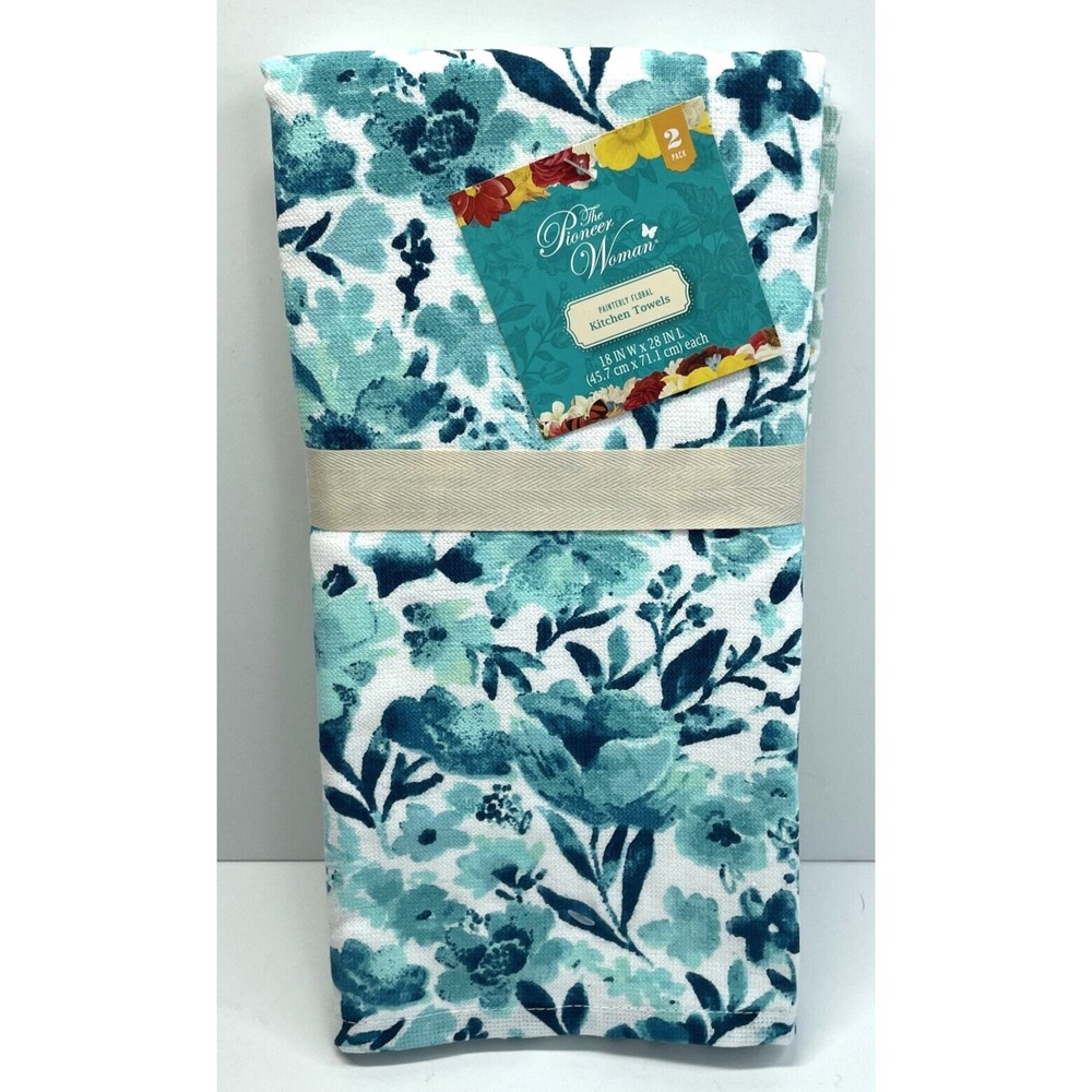 Pioneer Woman Painterly Floral Kitchen Towels Blue Turquoise Set of 2 NWT
